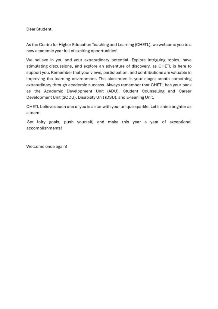 FIRST -YEAR EXPERIENCE WELCOME MESSAGE